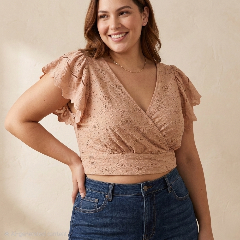 URBAN Romantics Lace V-Neck Crop Top in Tan